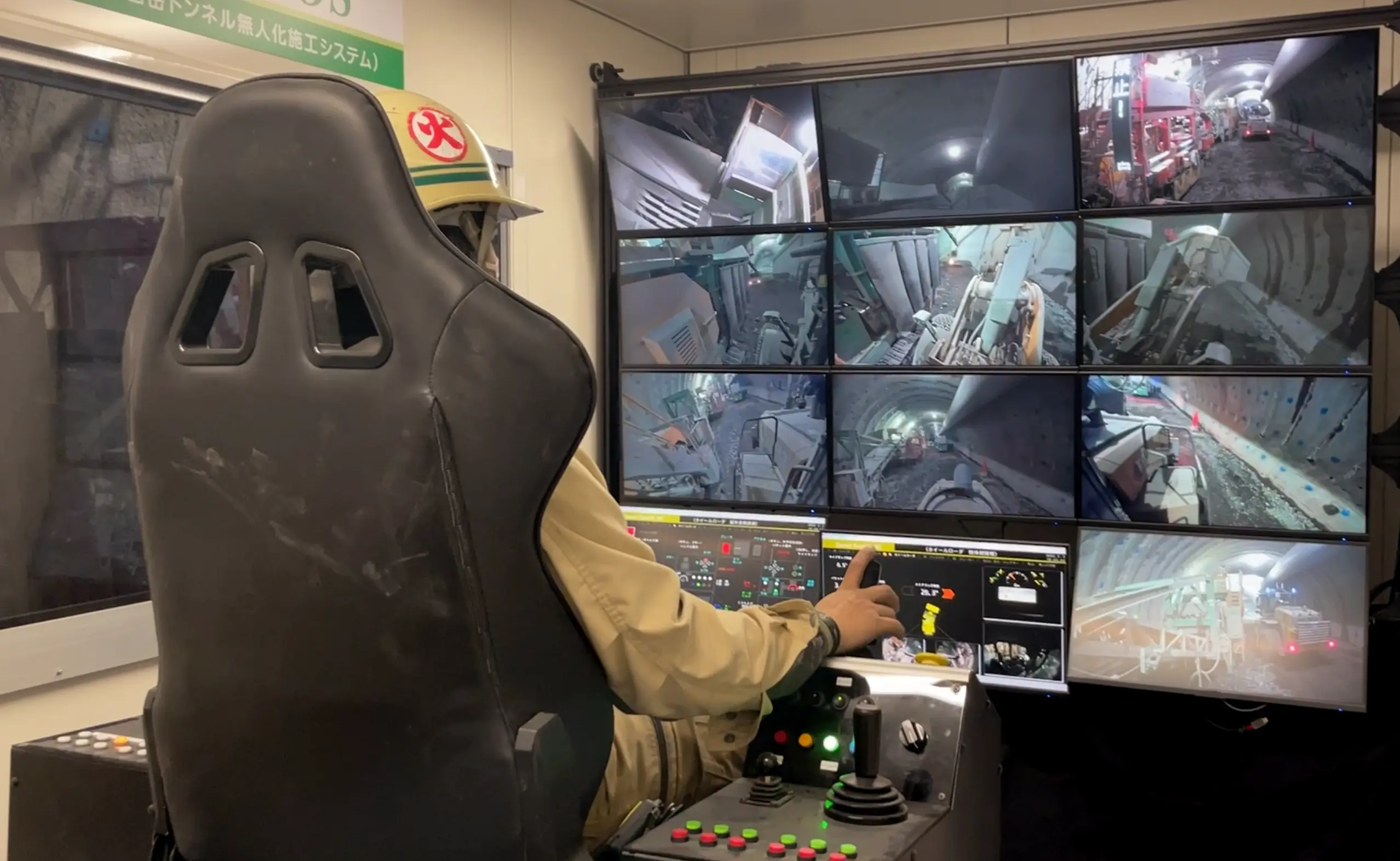 The on-site unmanned bulldozer control room
